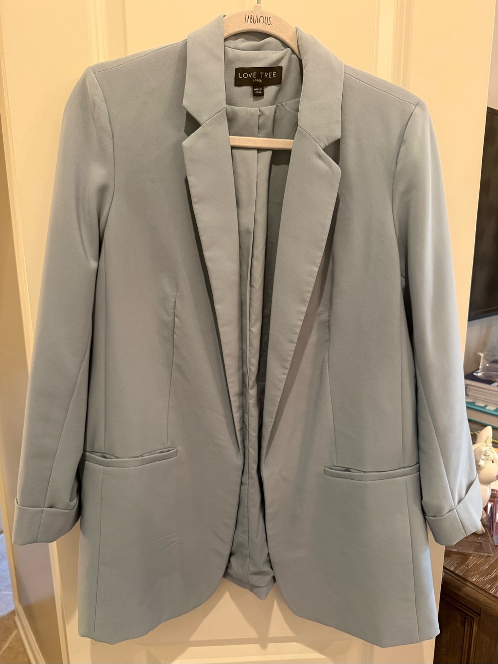 Love Tree Pale Blue Open-Front Women's Blazer